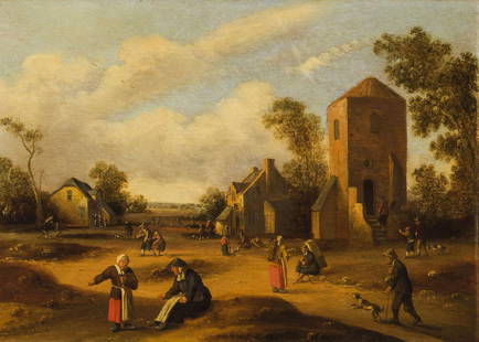 JOOST CORNELISZ DROOCHSLOOT: (Utrecht, 1585/86 - 1666) Paesaggio campestre Siglato e datato in basso al centro: C.D.F.658 Olio su tavola, cm 35X40 Joost Cornelisz Droochsloot nacque probabilmente nel 1586 a Utrecht e nel 1616 ' r