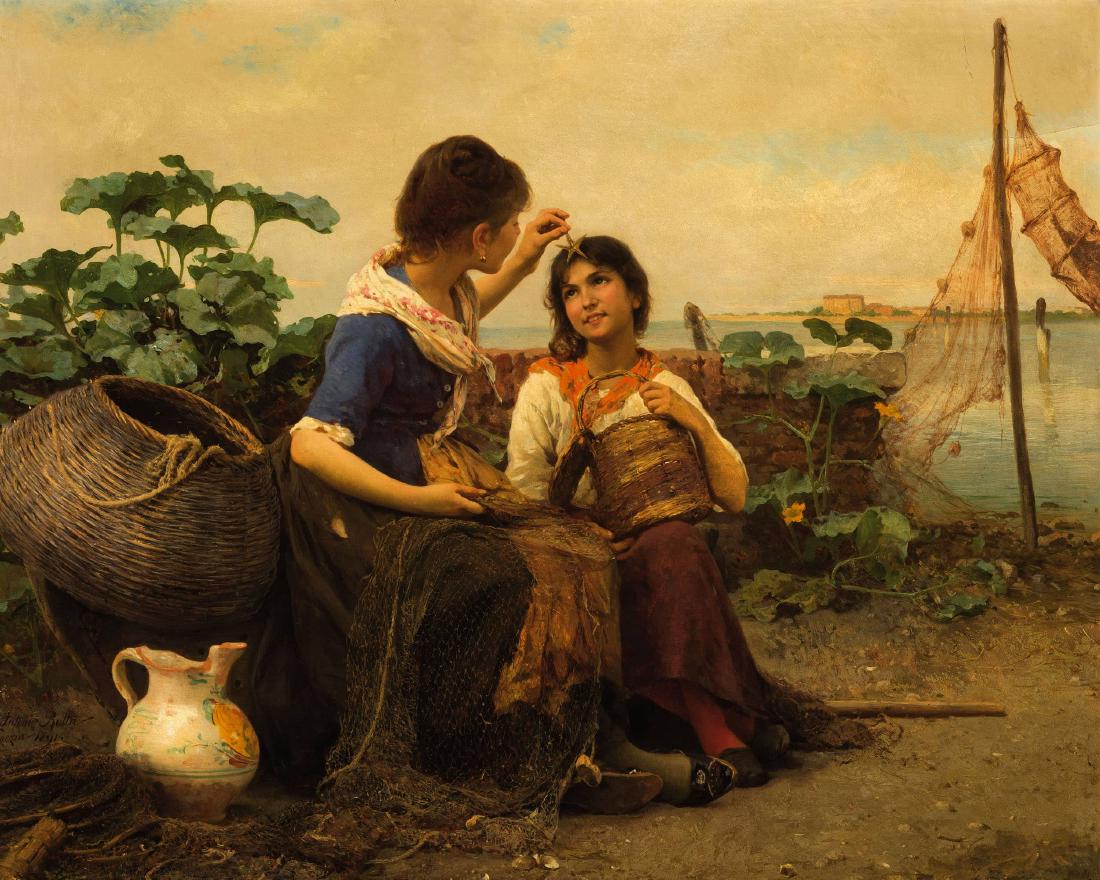 ANTONIO ROTTA: Gorizia 1828 - Venezia 1903 La stella marina Firmato 'Ant Rotta' Venezia 1891 in basso a sinistra Olio su tavola, cm 64X81 Il dipinto potrebbe essere identificato con l'opera intitolata 'La stella di