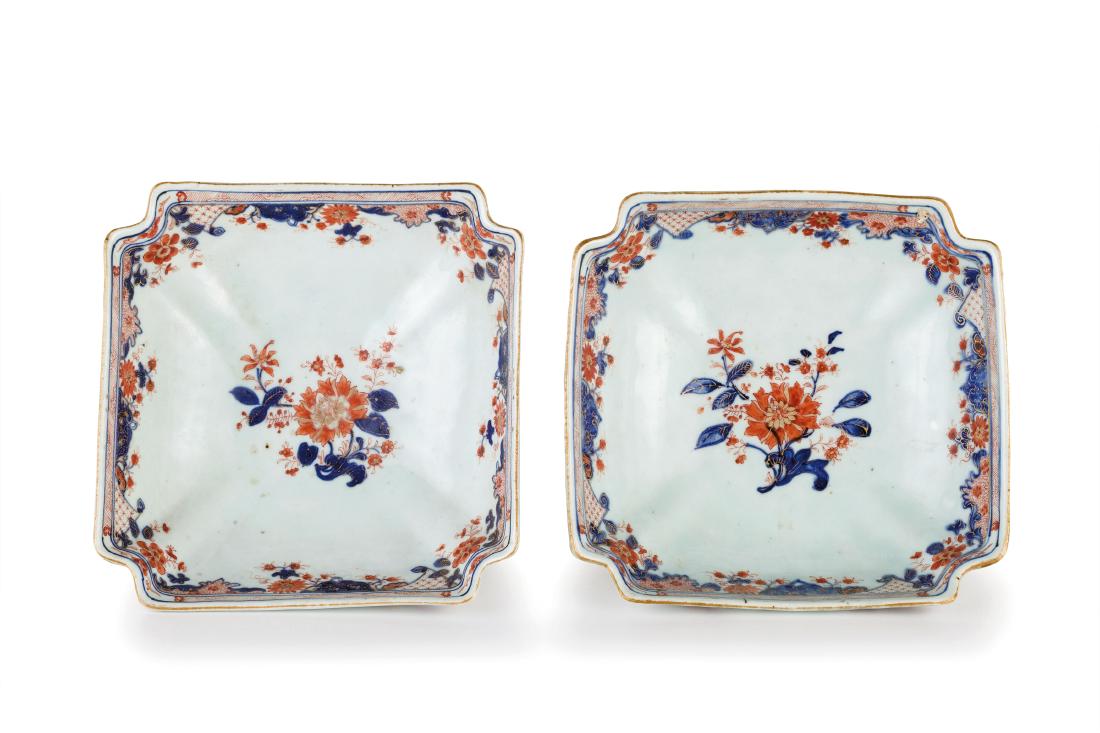 RARA COPPIA DI RAVIERE QUADRATE IN PORCELLANA IMARI, (1 of 2)