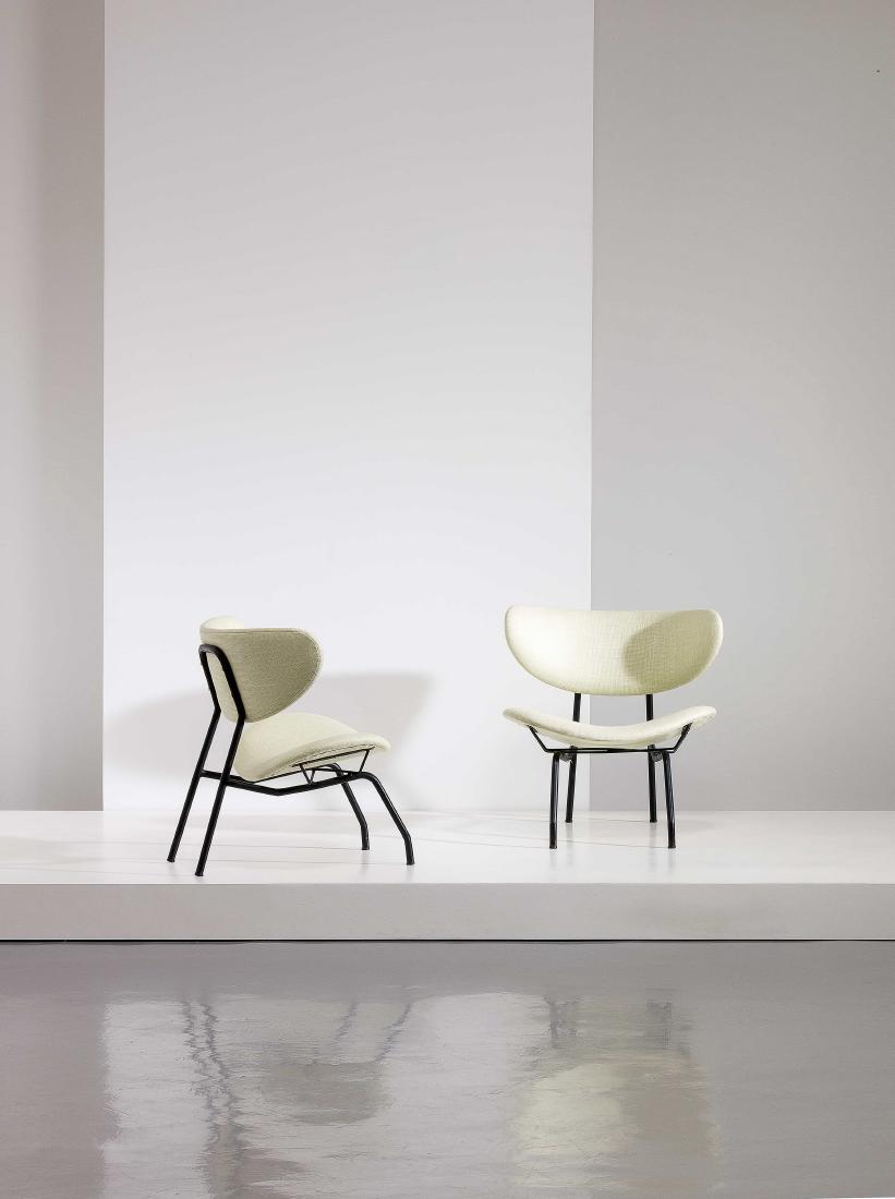 RINO VERNUCCIO - A PAIR Of CHAIRS BY R. VERNUCCIO - 2: Coppia di poltroncine, Poltronova 1958. Tubolare metallico verniciato, tessuto imbottito - Catalogo Poltronova - cm 74x72x50