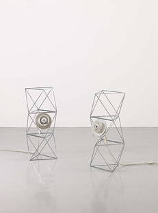 FELICE RAGAZZO - A PAIR OF FLOOR LAMPS BY F. RAGAZZO -: Coppia di lampade da terra mod. Poliedra, DH Guzzini anni '70. Metallo cromato, metacrilato satinato - F. Ferrari, N. Ferrari, "Luce, lampade 1968 - 1973: il nuovo design italiano", Torino 2002, fig.