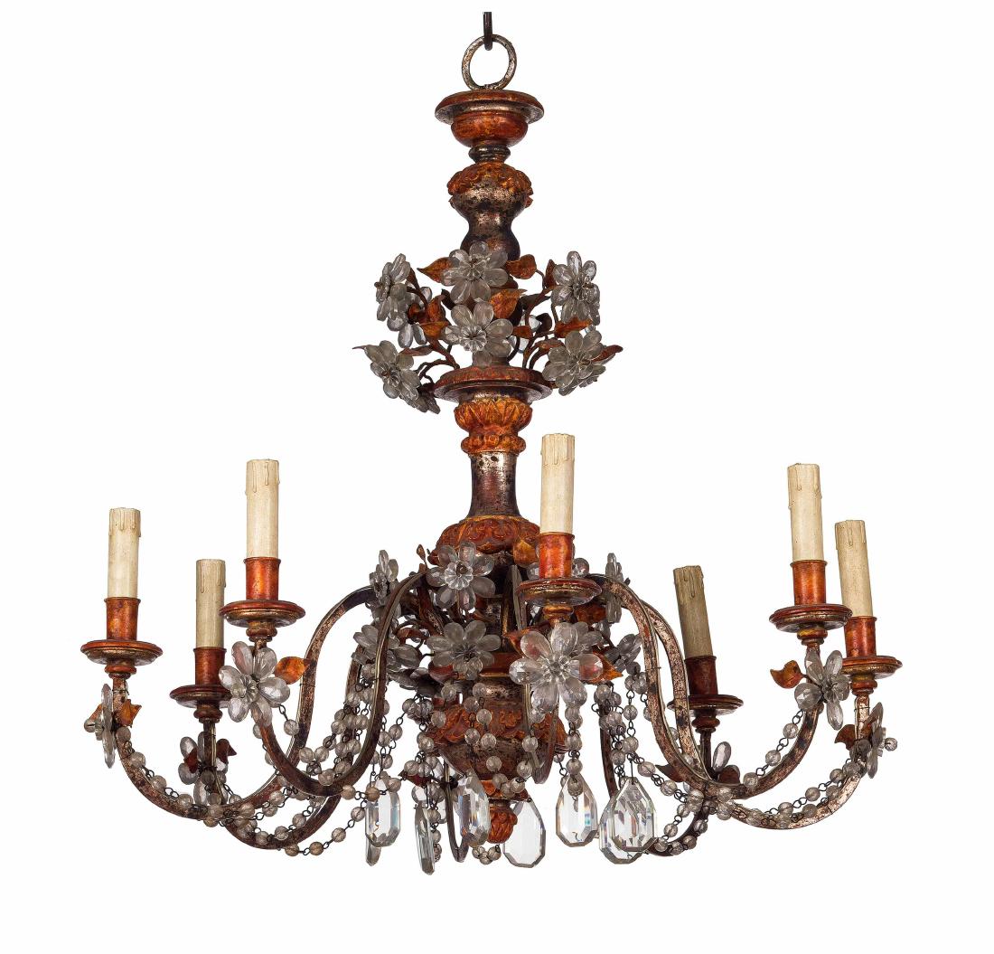 LAMPADARIO IN METALLO E LEGNO LACCATO, XX (1 of 3)