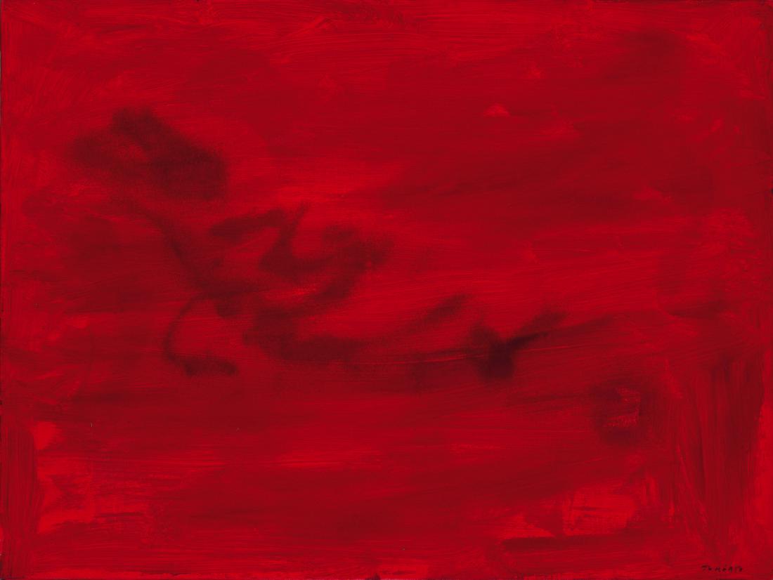 GIULIO TURCATO: Mantova 1912 - Roma 1995 Cangiante rosso, 1974 Olio e tecnica mista su tela, cm 60 x 80 Firmato in basso a destra Autentica su fotografia dell'artista