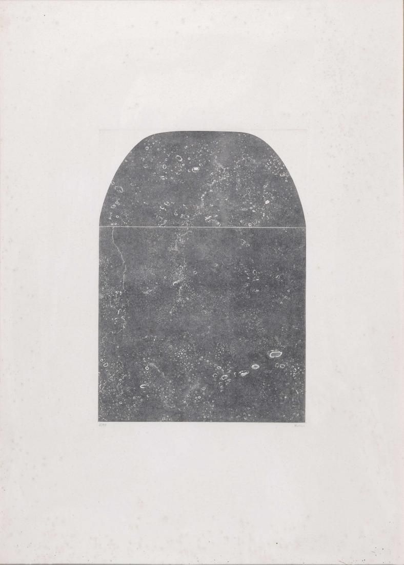 ALBERTO BURRI: Citta' Di Castello 1915 - Nizza 1995 Acquaforte F, 1975 Acquaforte su carta Fabriano, cm 70 x 50 Firmata in basso a destra e numerata in basso a sinistra Edizione Il Segnacaso Esemplare 6/90 Esposizio