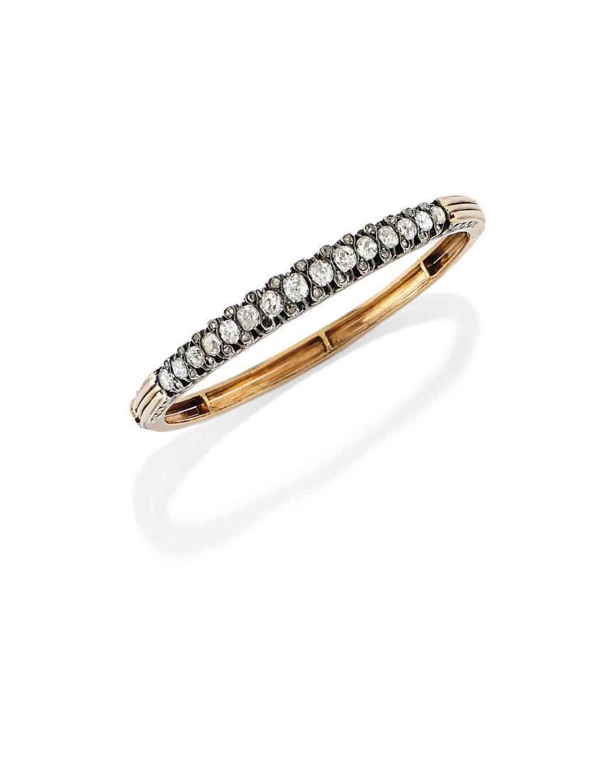 BRACCIALE RIGIDO IN ORO, ARGENTO, E DIAMANTI, METÃ‹ XIX (1 of 1)