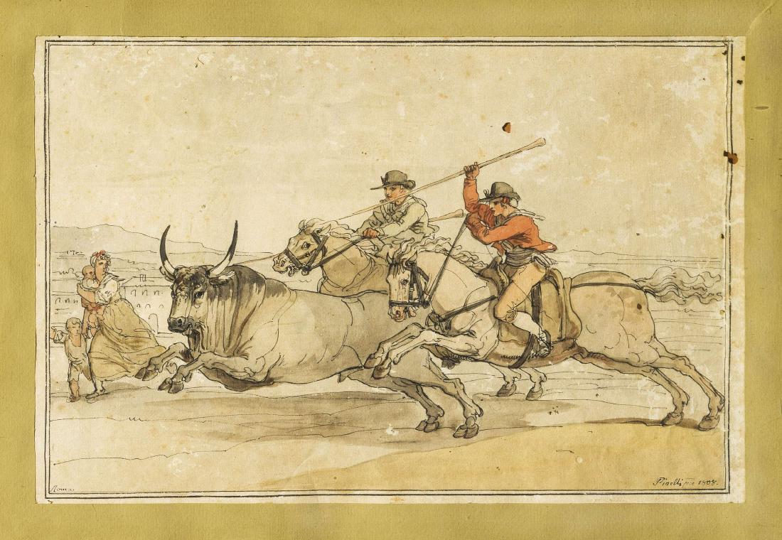 BARTOLOMEO PINELLI: (Roma, 1781 - 1835) Buccari Matita e acquerello su carta, cm 20X30