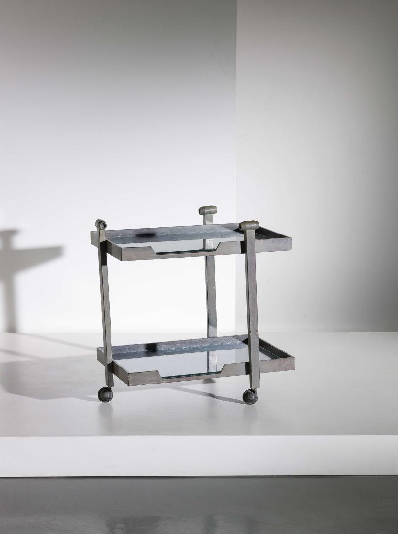 FRANCO ALBINI: Carrello mod. CR20, Poggi dal 1958. Legno laccato, cristallo molato - A TROLLEY BY F. ALBINI cm 70x68x45 G. Gramigna, "Repertorio 1950 - 1980", Milano 1985, p. 126