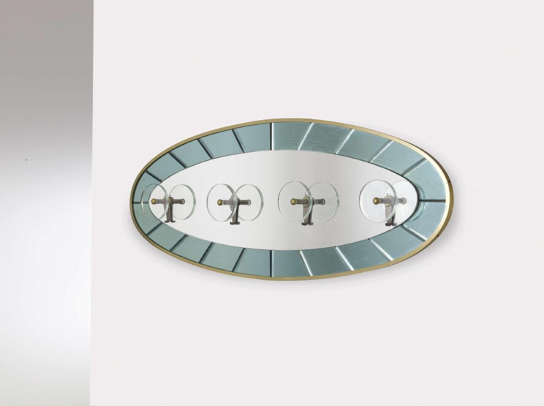 CRISTAL ART: Appendiabiti anni '50. Cristallo molato e specchiato, ottone - A COAT HANGER BY CRISTAL ART cm 44,5X110