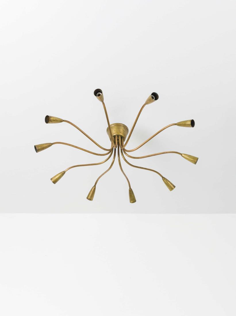 MANIFATTURA ITALIANA: Lampada a sospensione anni '50. Ottone - AN ITALIAN CEILING LAMP cm 20x80