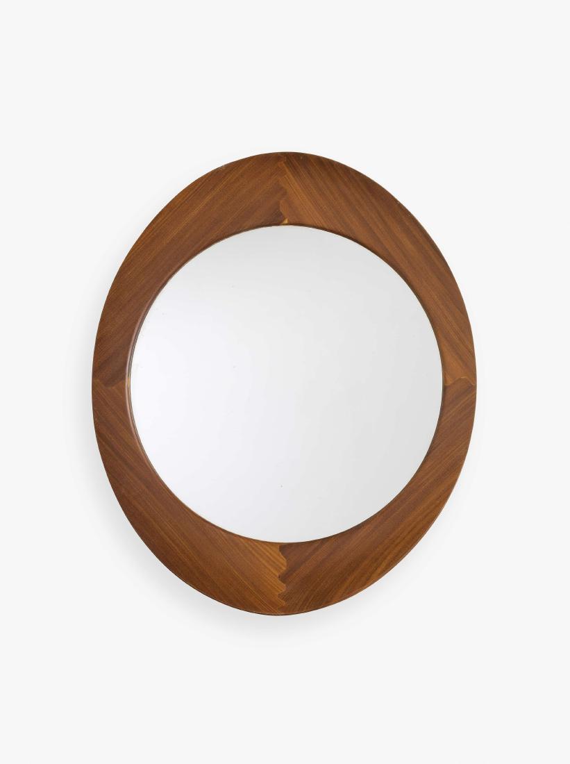 FRANCO CAMPO & CARLO GRAFFI: Specchio da parete, Home anni '60. Legno, cristallo molato e specchiato - A MIRROR BY F. CAMPO & C. GRAFFI cm 75x65 Timbro della manifattura