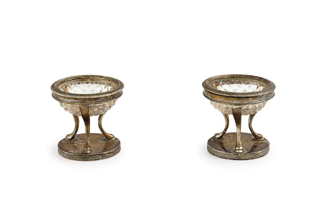 COPPIA DI SALIERE IN ARGENTO E VETRO, MILANO, XIX (1 of 2)