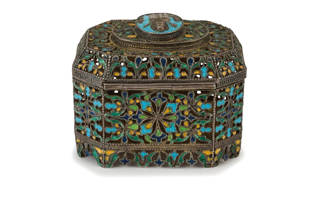 SCRIGNO IN ARGENTO TRAFORATO, FILIGRANA E SMALTI, (1 of 4)