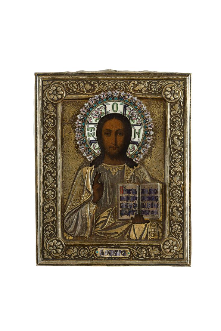 ICONA RAFFIGURANTE CRISTO CON RIZA IN ARGENTO DORATO E (1 of 1)