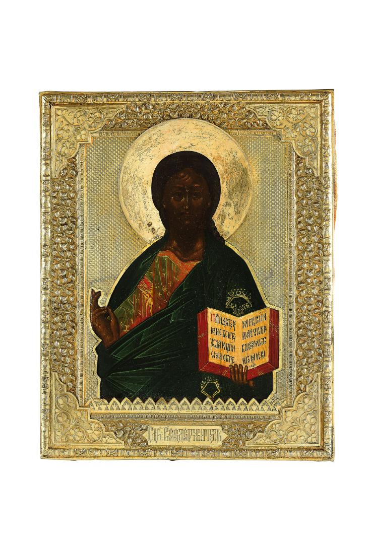 ICONA RAFFIGURANTE CRISTO CON RIZA IN ARGENTO DORATO, (1 of 1)