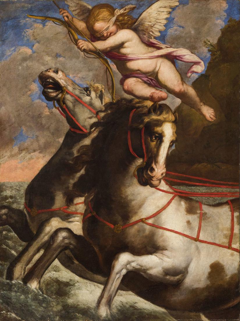 ELISABETTA SIRANI (attr. a): (Bologna, 1638 - 1665) Scena mitologica Olio su tela, cm 136,5X102 La tela presenta una esuberanza cromatica accompagnata da un rigoroso impianto disegnativo di sapore emiliano, che esprime stilemi as