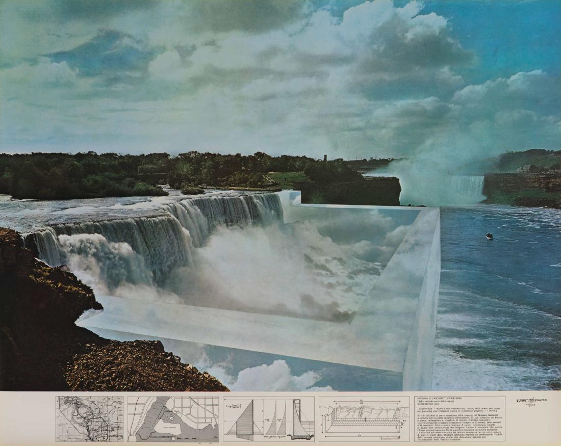 SUPERSTUDIO GROUP: 1966 - 1986 Niagara o l'architettura riflessa, 1970 Offset, cm 68,5 x 86,5 Timbrato, firmato e numerato in basso a destra Esemplare 92/500