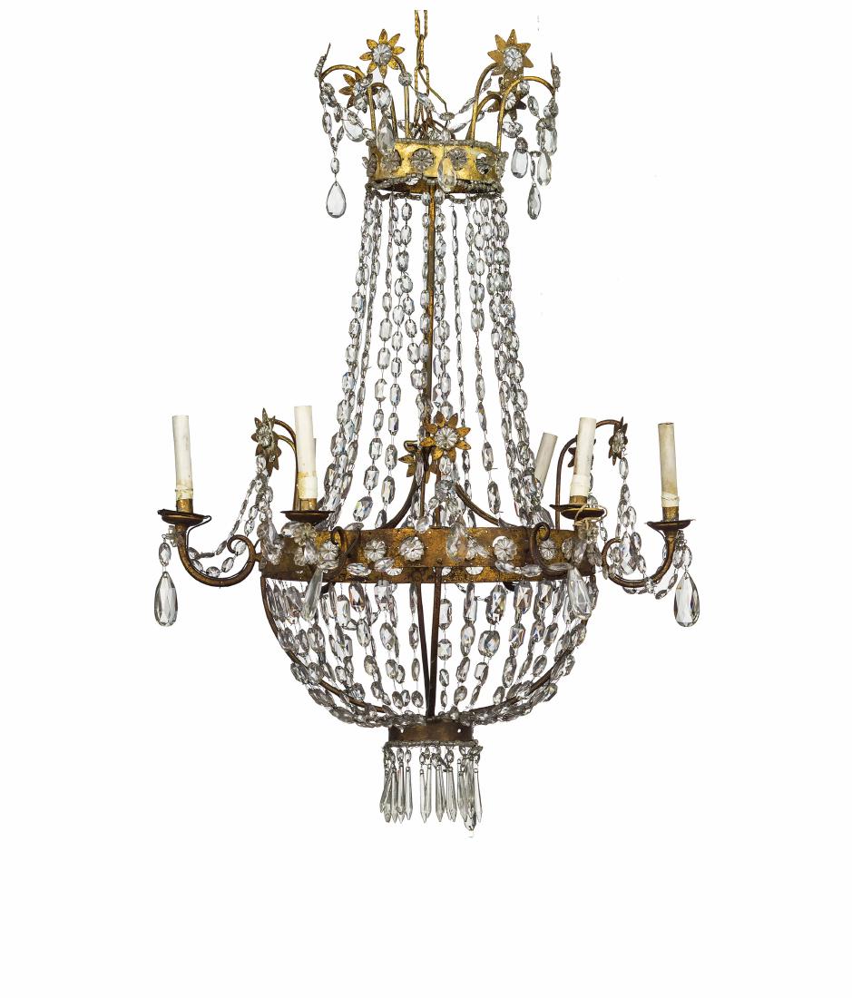 LAMPADARIO IN METALLO DORATO E VETRO, XX SECOLO (1 of 1)