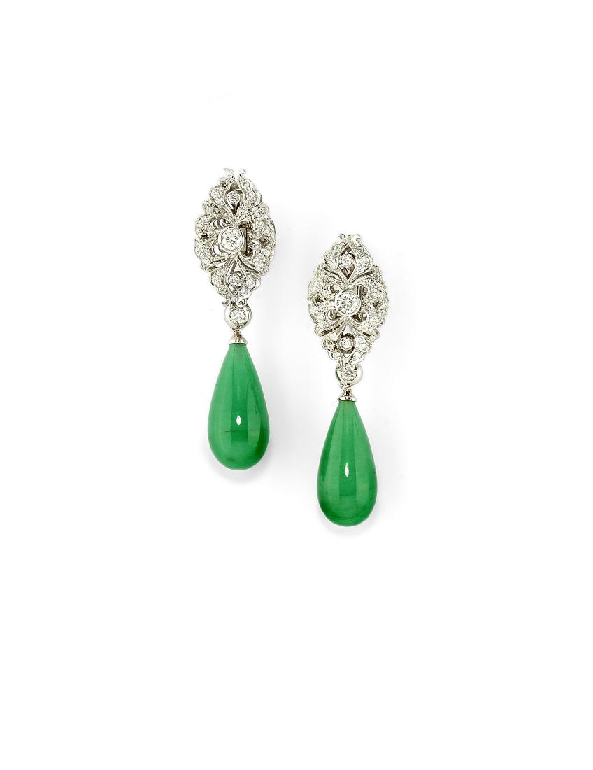 PAIO DI ORECCHINI PENDENTI IN ORO, GIADEITE E DIAMANTI (1 of 1)