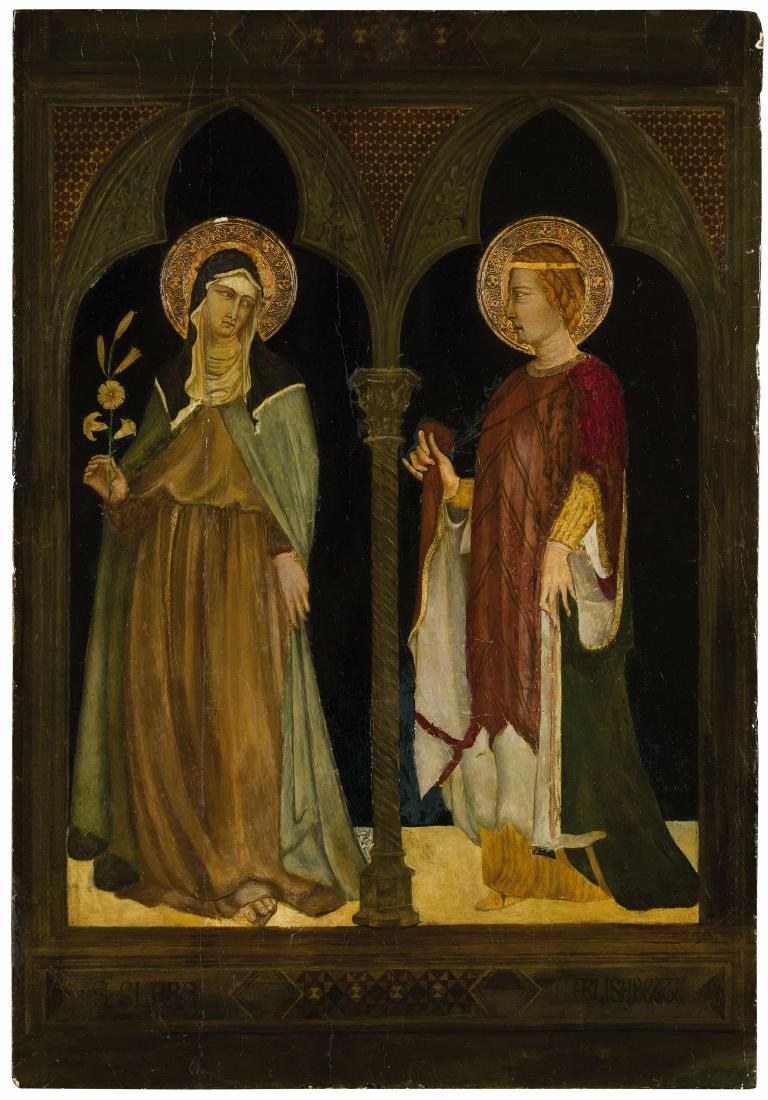 SIMONE MARTINI (copia da): (Siena, 1284 circa - Avignone, 1344) Santi Olio su tavola, cm 76X51,5
