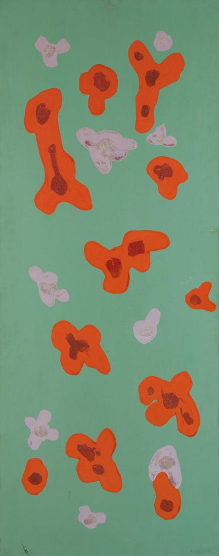 GIULIO TURCATO: Mantova 1912 - Roma 1995 Senza titolo, 1969 circa Acrilico e tecnica mista su tavola, cm 167 x 67,5 Firmato in basso a destra Autentica su fotografia dell'Archivio Giulio Turcato, nÂ° ML220605EZ10LL