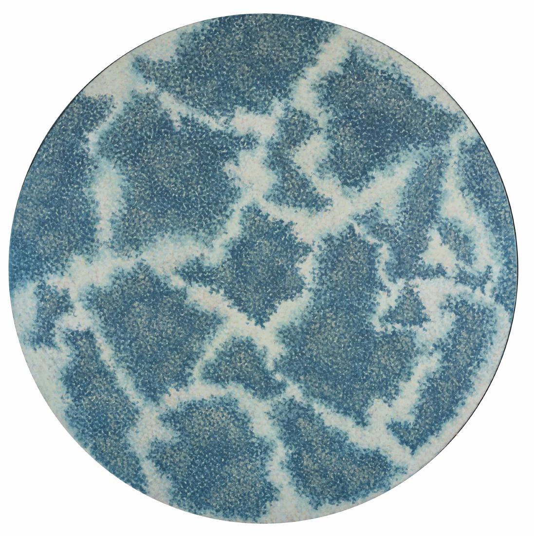 PAOLO COTANI: Roma 1940 - 2011 Senza titolo, 1983 Tecnica mista su carta riportata su tela di juta, diam. cm 140 Firmato e datato sul retro