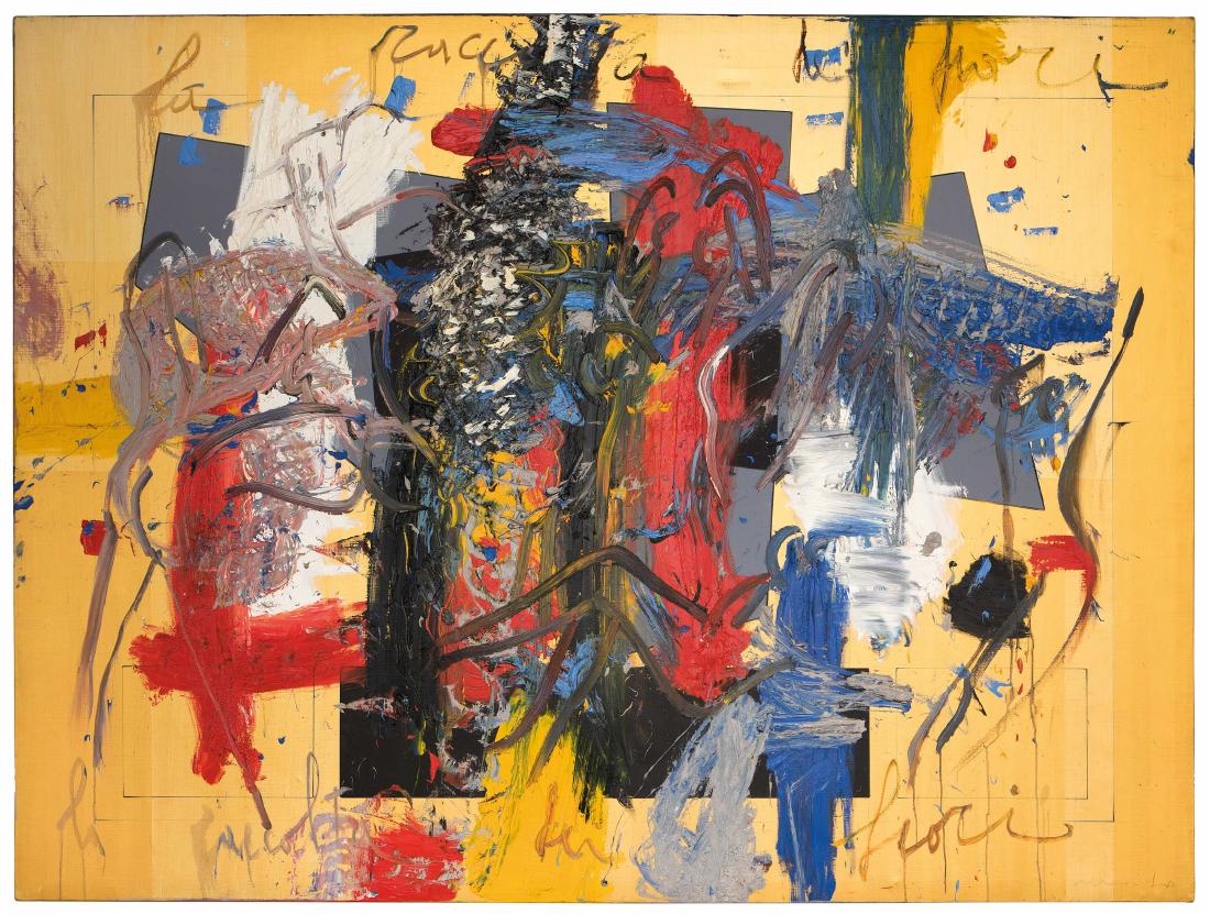 GIORGIO MOISO: Cairo Montenotte 1942 La raccolta dei fiori, 2002 Olio e acrilico su tela, cm 150 x 200,5 Firmato in basso a destra- firmato, datato e titolato sul retro