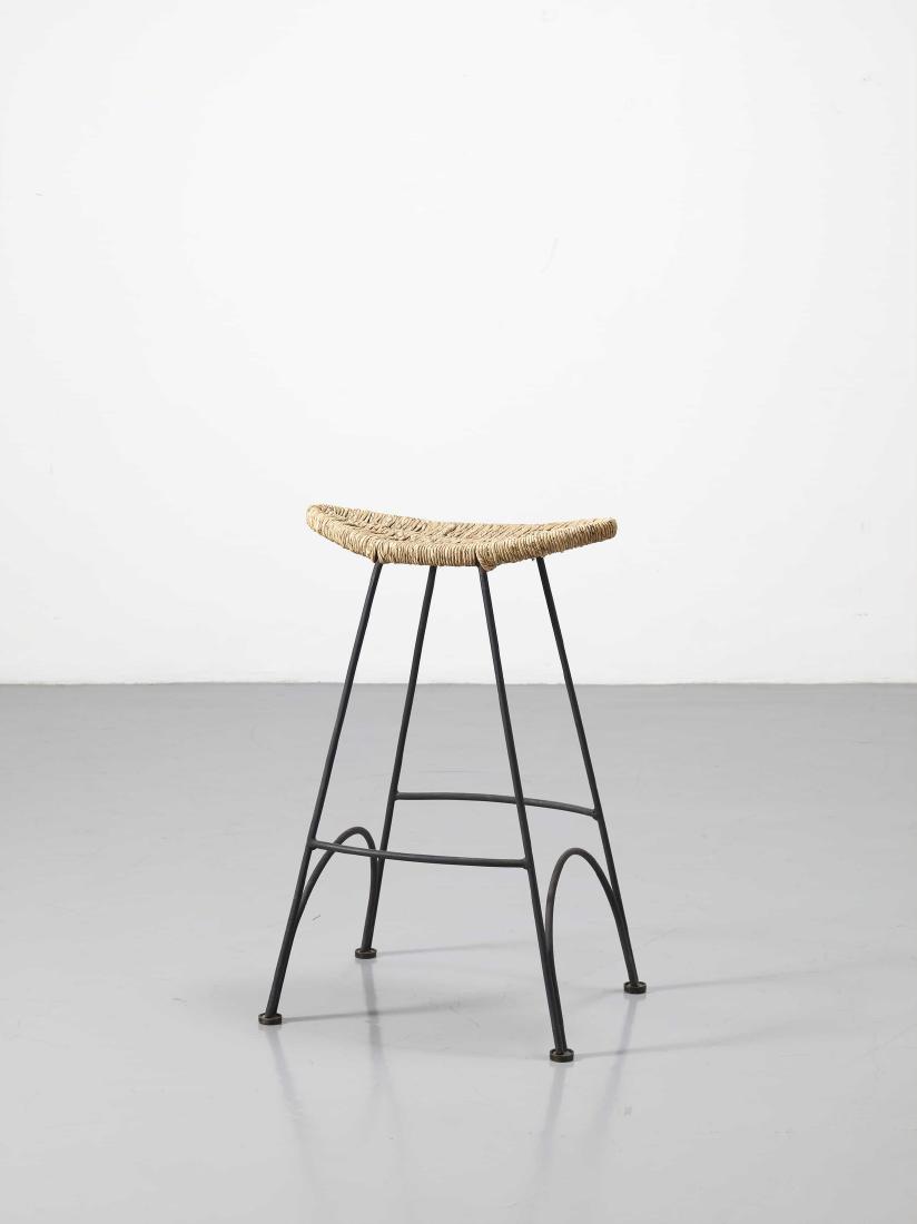 TOM DIXON: Sgabello mod. Banana, Cappellini anni '80. Metallo verniciato, paglia cm 81x51x28 A STOOL BY T. DIXON