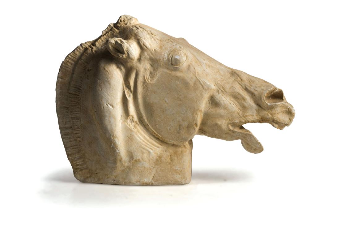 MODELLO IN GESSO, XX SECOLO: testa di cavallo- usure, alcune rotture e mancanze, graffi, sbeccature, macchie, restauri Alt. cm 61, larg. cm 92, prof. cm 27 A PLASTER MODEL 20TH CENTURY- WEAR, SOME DAMAGES AND LOSSES, SCRATCHES, C