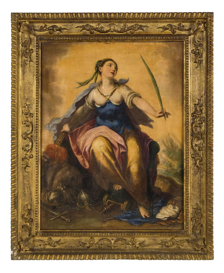 JACOPO MARIESCHI (attr. a): (Venezia, 1711 - 1794) Allegoria della Pace Olio su tela, cm 84X64,5 Allievo e collaboratore di Gaspare Diziani, Jacopo Marieschi fu una personalitÃ di primo piano dell'Accademia veneziana di Pittu