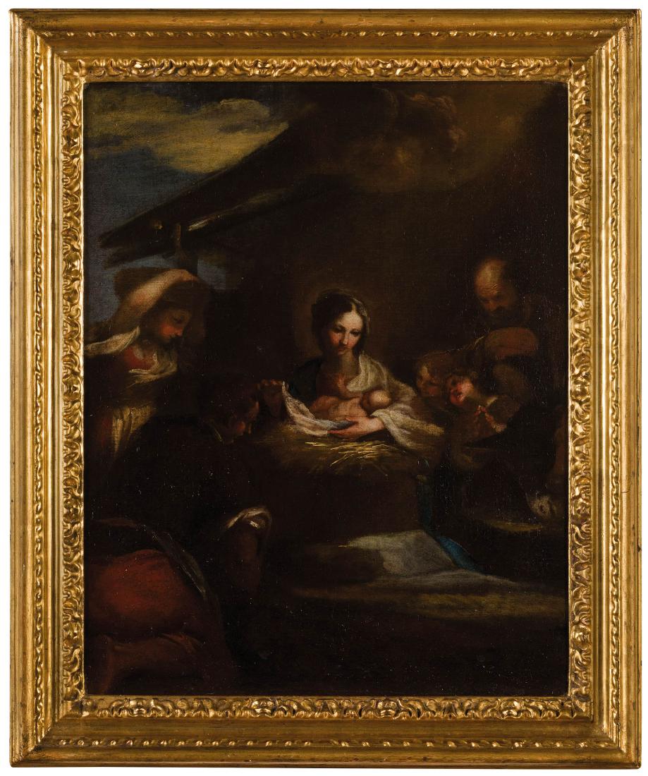 BARTOLOMEO BISCAINO: (Genova, 1629 - 1657) Adorazione dei pastori Olio su tela, cm 42X34 Celebre allievo di Valerio Castello, Bartolomeo Biscaino morÃ¬ giovanissimo nel 1657 durante la tragica pestilenza, ma si distinse