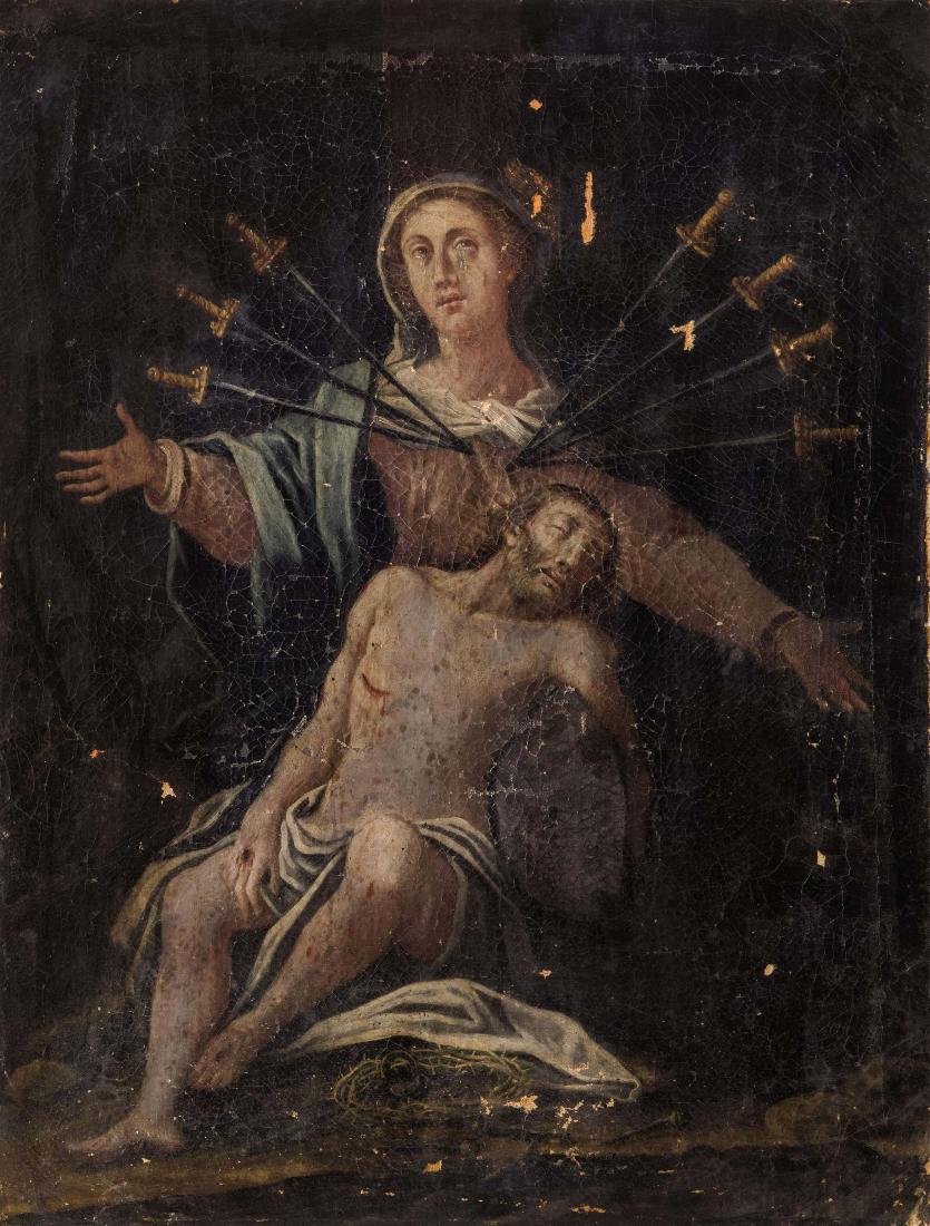 PITTORE DEL XVII-XVIII SECOLO: Compianto con Madre dolorosa Olio su tela, cm 89X67,5