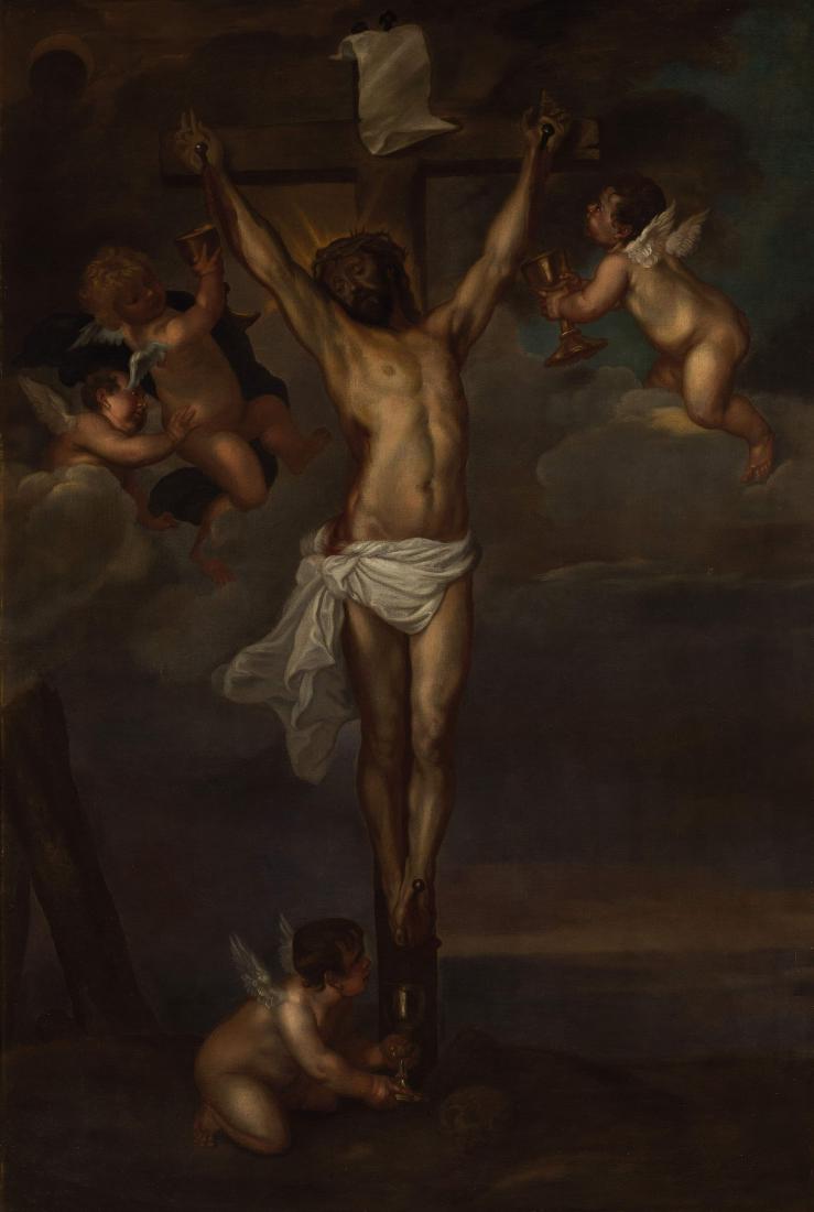 JAN THOMAS VAN YPEREN: (1617 - 1678) Crocifissione Olio su tela, cm 147X99 Il dipinto Ã¨ indubbiamente influenzato dalle famose Crocifissioni realizzate da Anton van Dyck, quelle comunemente dette 'dei Cristi spiranti', l