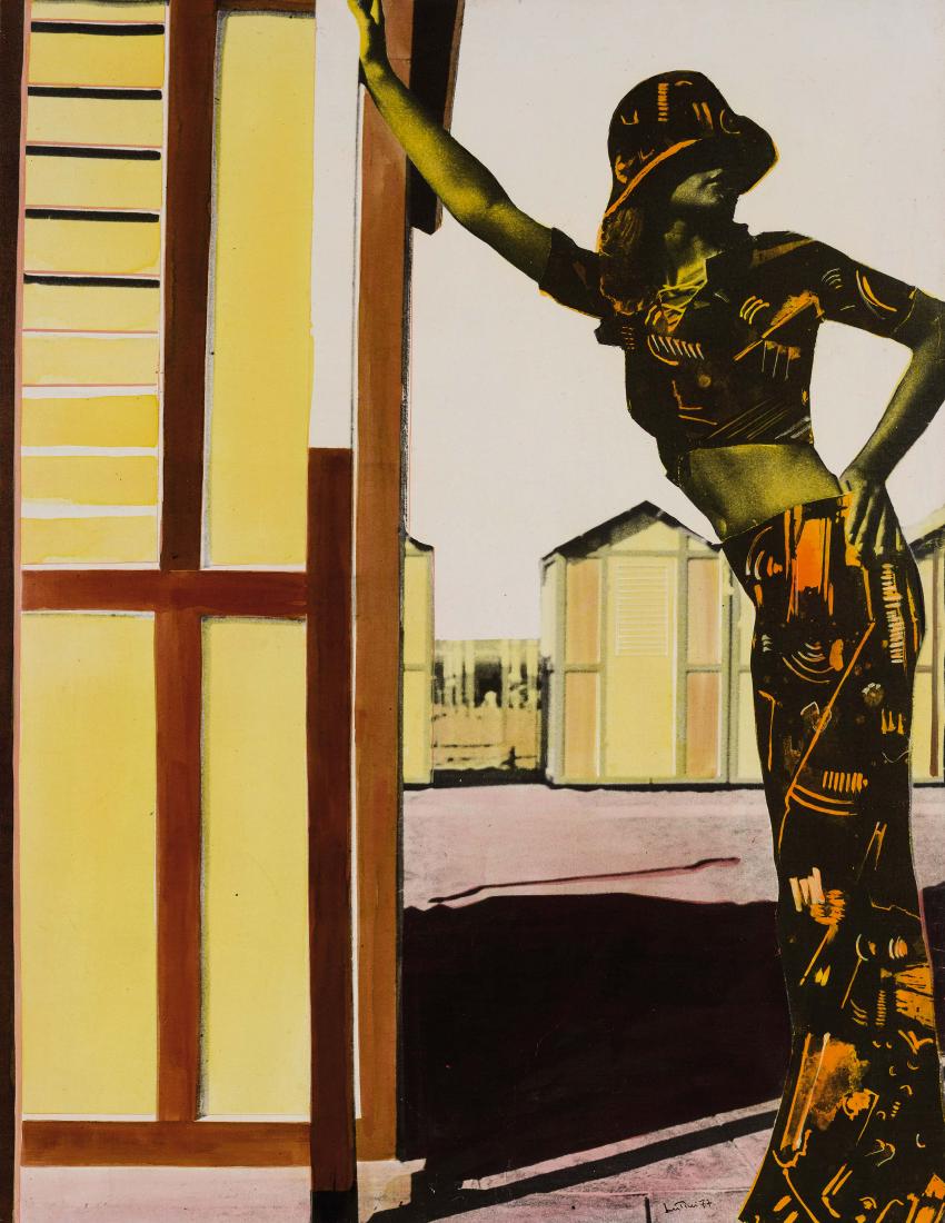 GIANNI BERTINI: Pisa 1922 Spiaggia, 1977 Mec-art su tela emulsionata, cm 116 x 89 Firmato e datato in basso a destra- datato e titolato sul retro Opera registrata presso l'Archivio Gianni Bertini con il nÂ° 68A4289