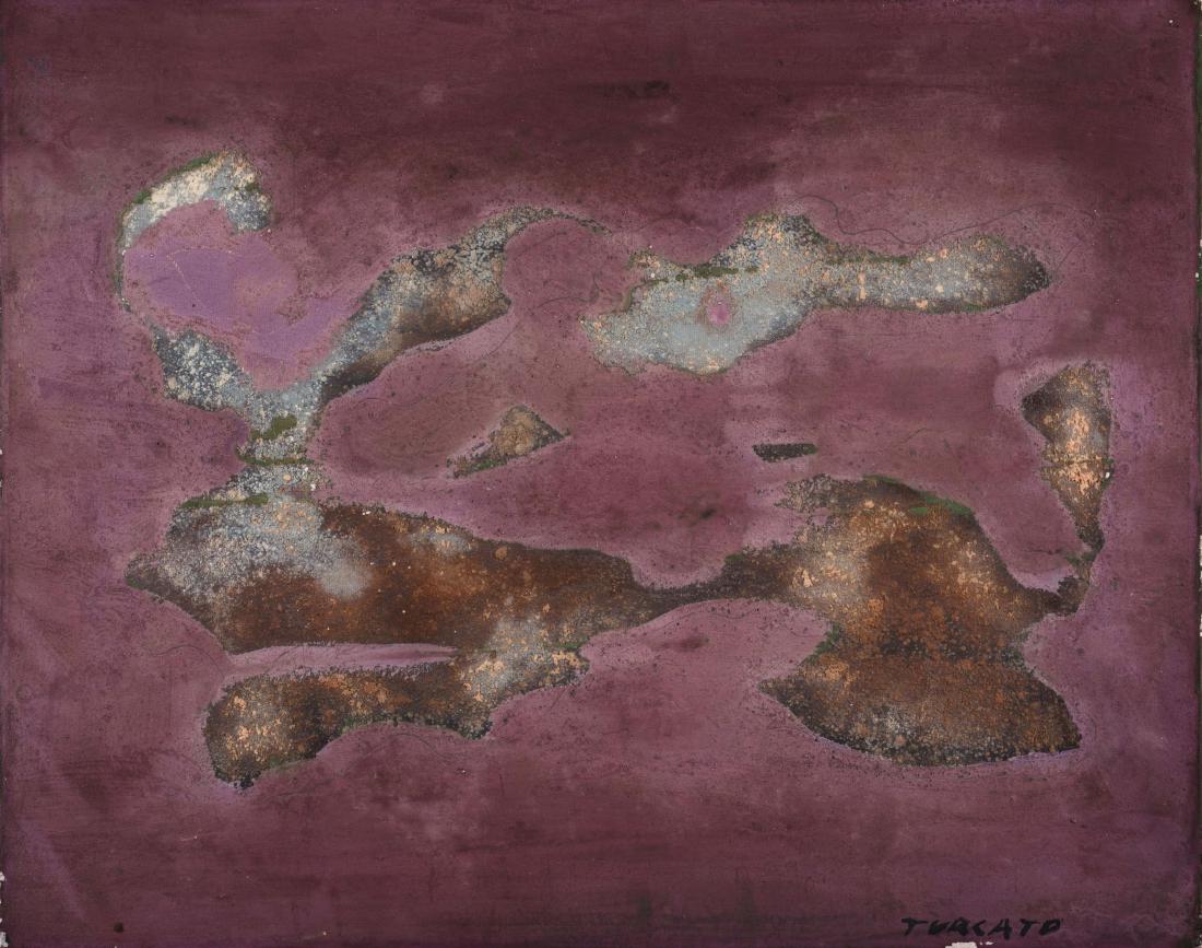 GIULIO TURCATO: Mantova 1912 - Roma 1995 Senza titolo Tecnica mista su tela, cm 40 x 50 Firmato in basso a destra Autentica su fotografia dell'Archivio Turcato