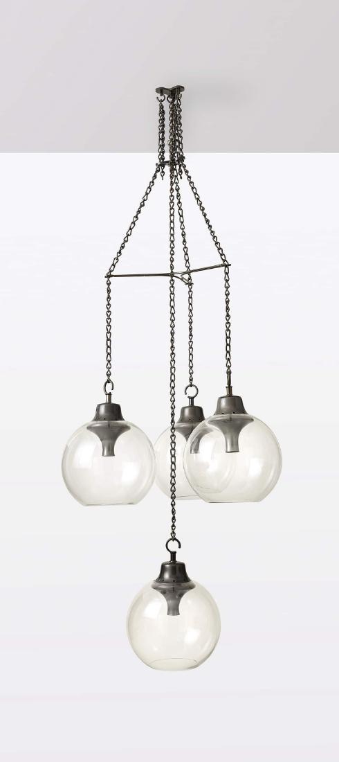 LUIGI CACCIA DOMINIONI: Lampadario mod. LS10. Acciaio smaltato, ottone brunito, vetro trasparente. Produzione Azucena, 1967 ca. cm 250x90 M. Imparato, F. Radaelli, S. Milesi, Azucena, Milano 2012, p. 220 A CELING LAMPO BY L.