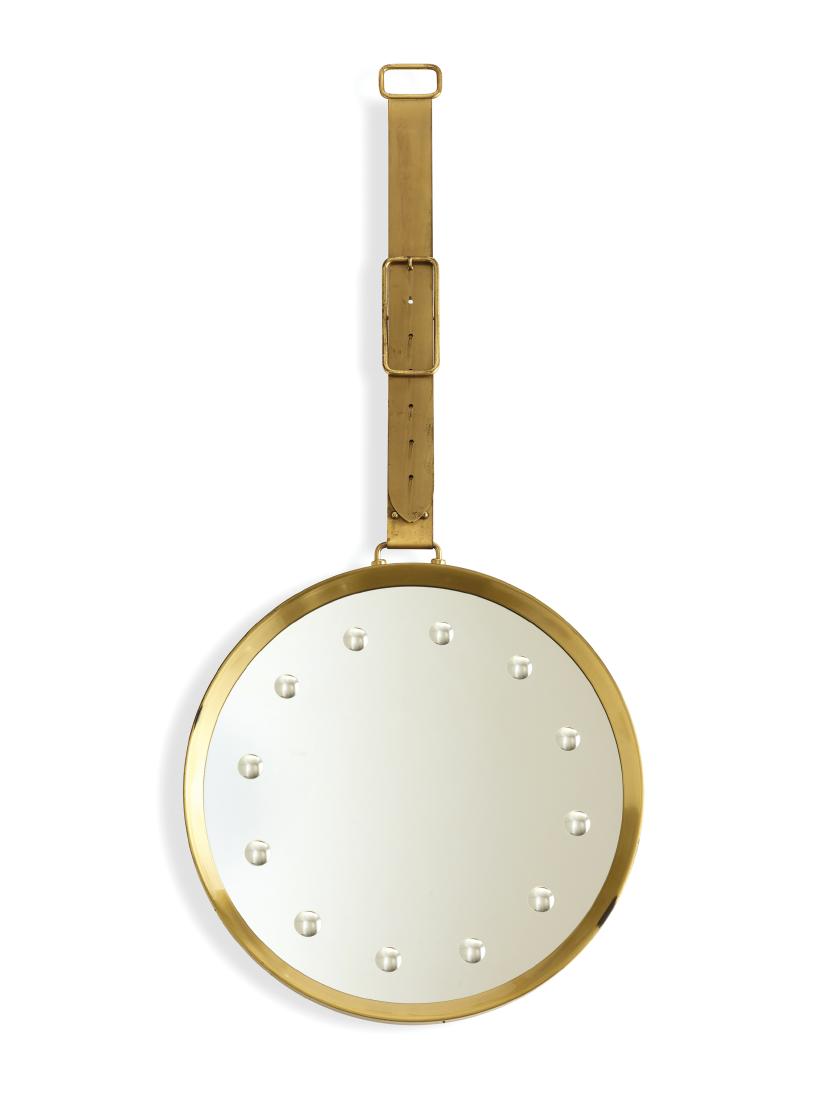 MANIFATTURA ITALIANA: Specchio. Ottone, metallo dorato, cristallo specchiato e molato. Italia anni '50. cm 128x58 AN ITALIA MIRROR