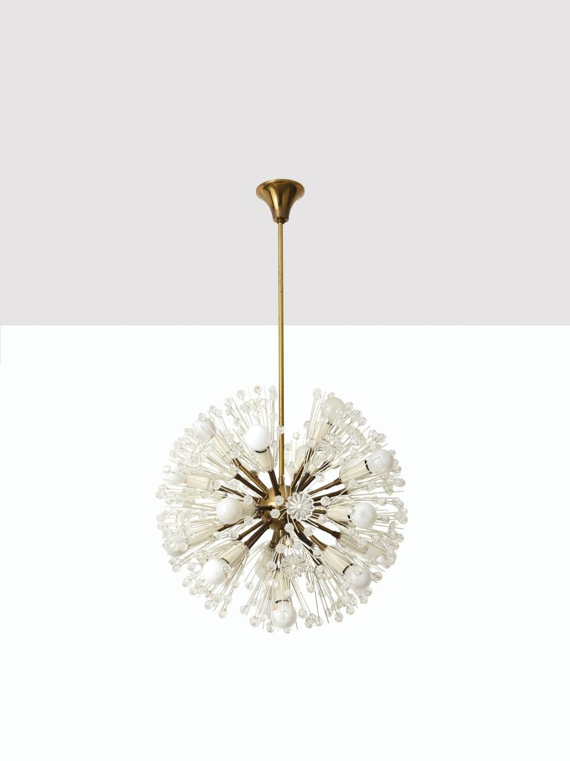 EMIL STEINER: Lampada a sospensione. Ottone, alluminio smaltato, plexiglass trasparente. Austria anni '60. cm 90x50 A CEILING LAMP BY E. STAINER
