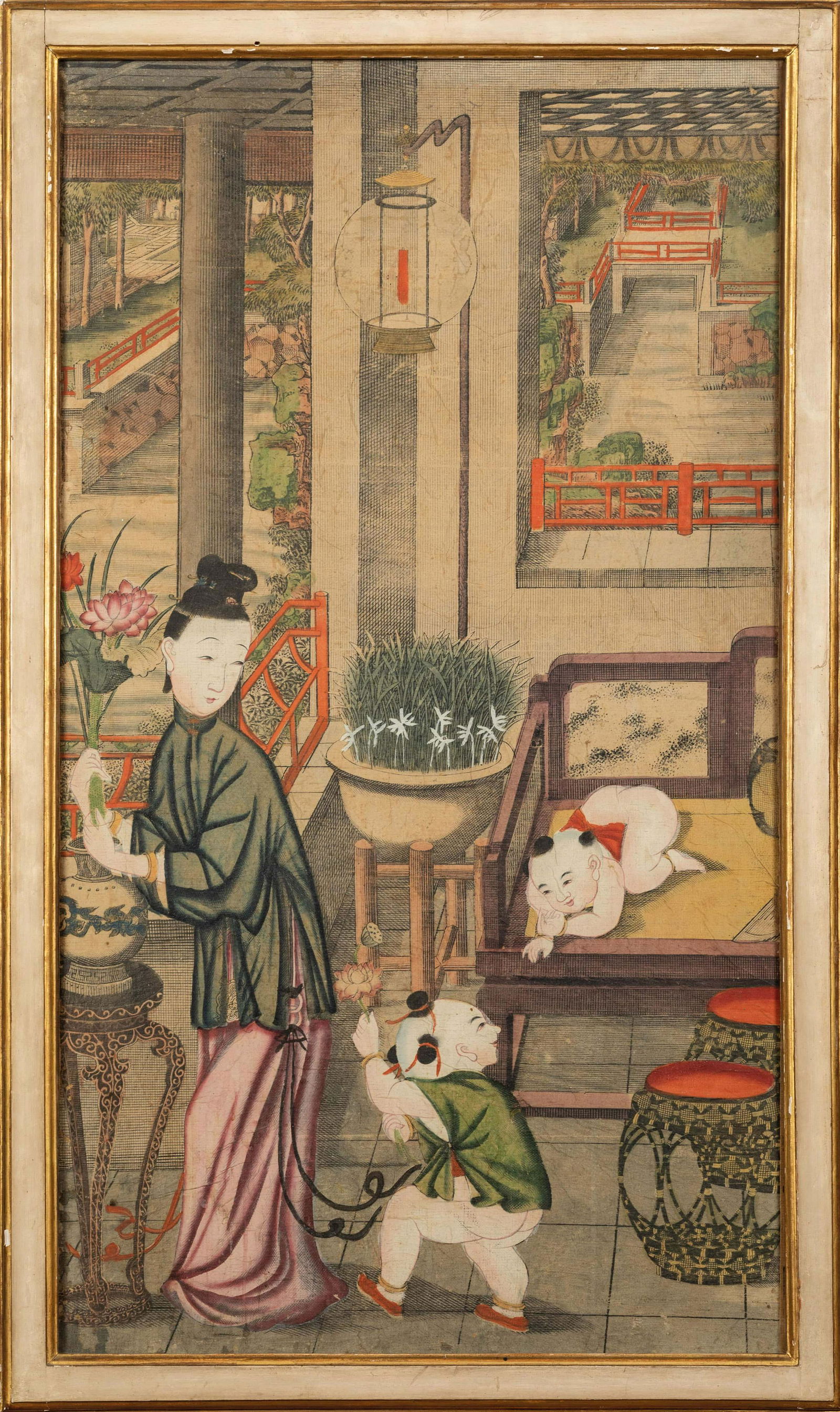 A FINE PAINTING ON PAPER ON CANVAS, CHINA,18TH CENTURY (1 of 2)