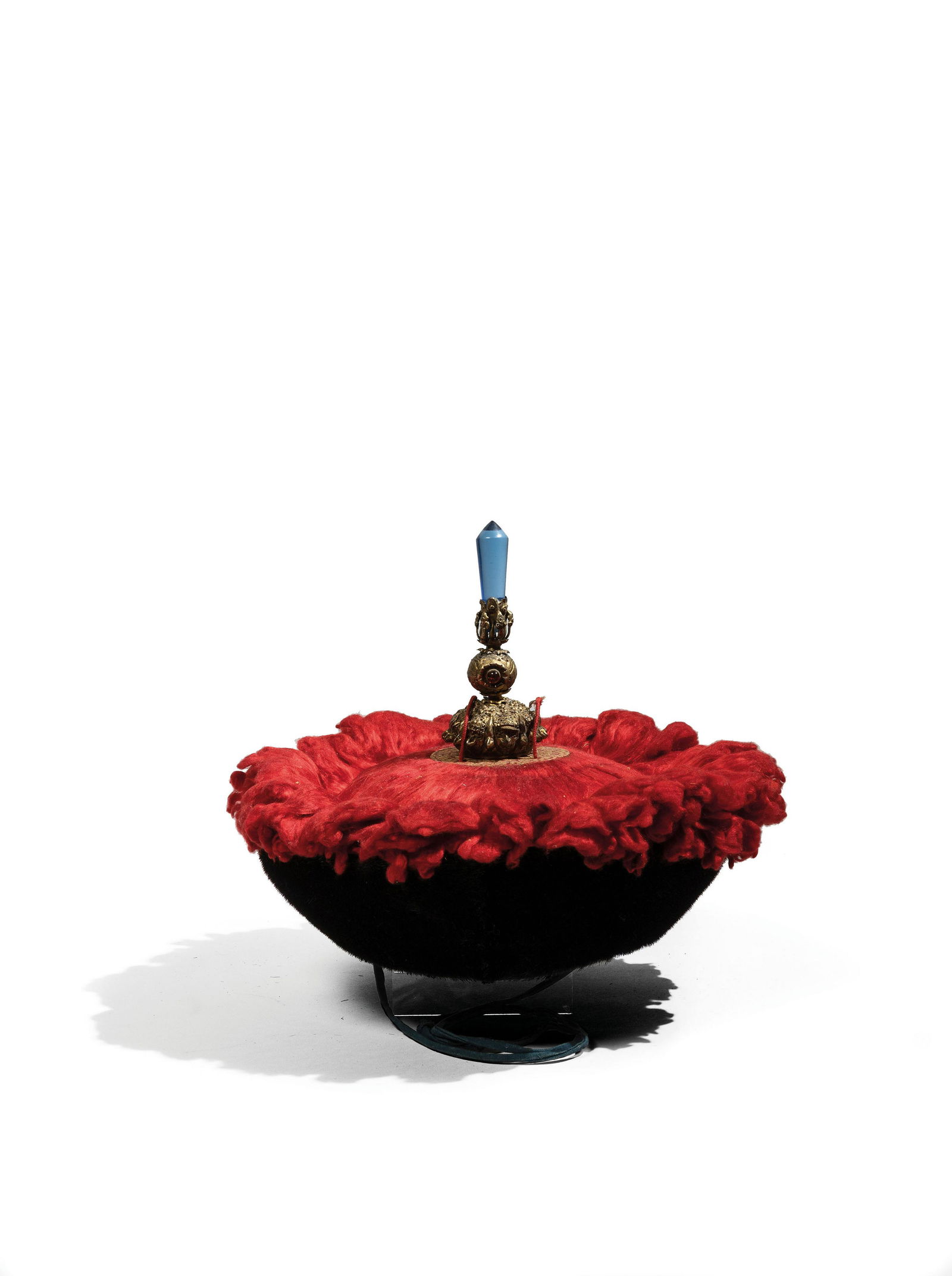 A VERY RARE RED SILK AND FUR COURT HAT, CHINA, 19TH (1 of 6)