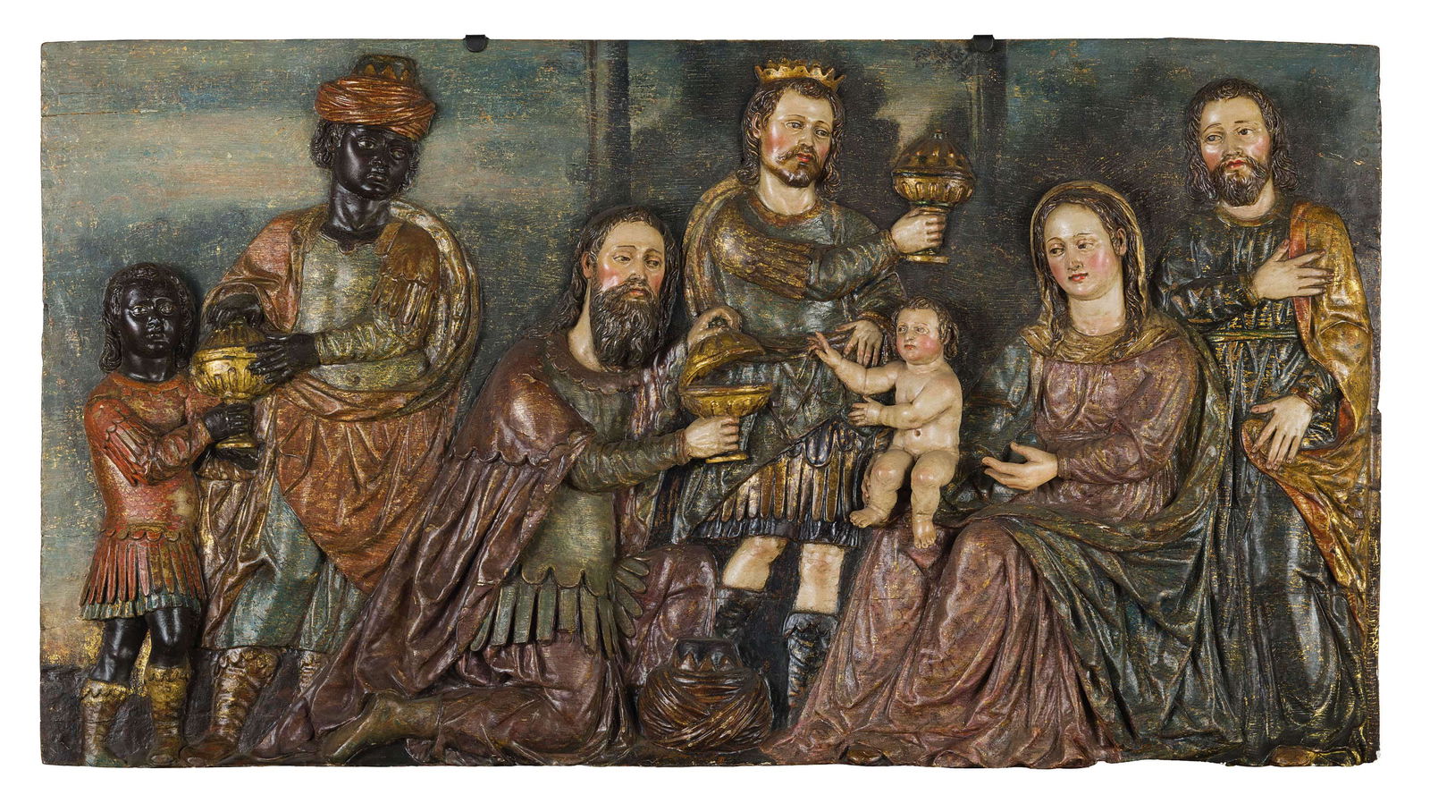 ALTORILIEVO IN LEGNO SCOLPITO E LACCATO IN POLICROMIA, (1 of 1)