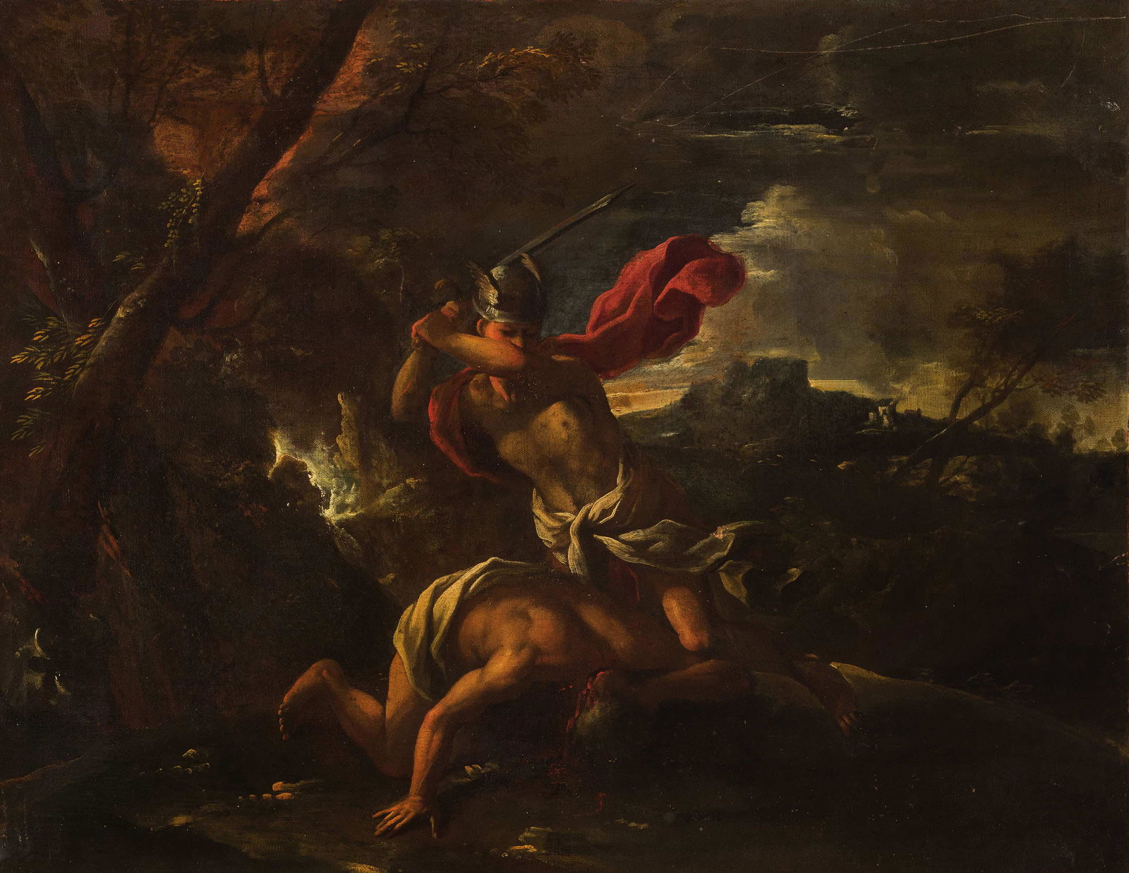 GUILLAUME COURTOIS detto GUGLIELMO CORTESE (attr.a): (St Hippolyte, Franche-ComtÃ¨ 1628 - Roma, 1679) Mercurio e Argo Olio su tela, cm 60X48 La scena raffigura il noto episodio tratto dalle Metamorfosi di Ovidio con Argo assopito dalla musica ipnotica