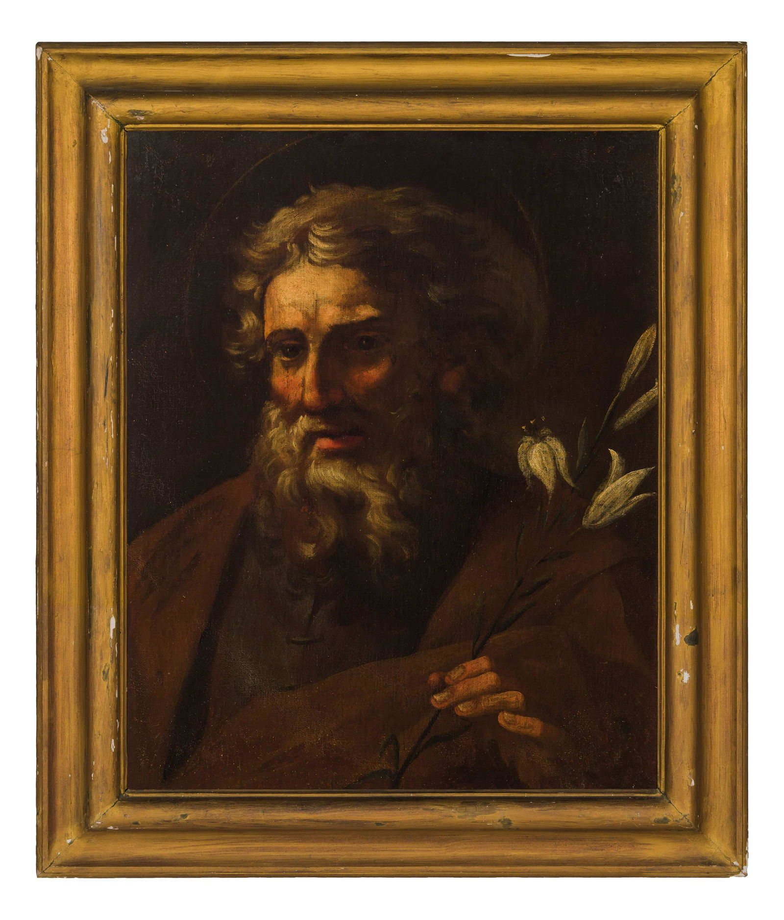 GIROLAMO TROPPA (attr. a): (Rocchetta Sabina, 1636 circa - Roma, 1706) San Giuseppe Olio su tela, cm 76X60 Girolamo Troppa, trova sintonie espressive con le creazioni tenebrose influenzate da Mattia Preti, Pier Francesco Mola e