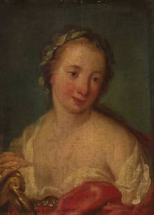 GIUSEPPE NOGARI (attr. a): (Venezia, 1699 - 1763) Figura allegorica Olio su tavola, cm 23,5X17 Riguardo la formazione artistica di Giuseppe Nogari, le fonti storiche concordano nel considerarlo un allievo di Antonio Balestra, s