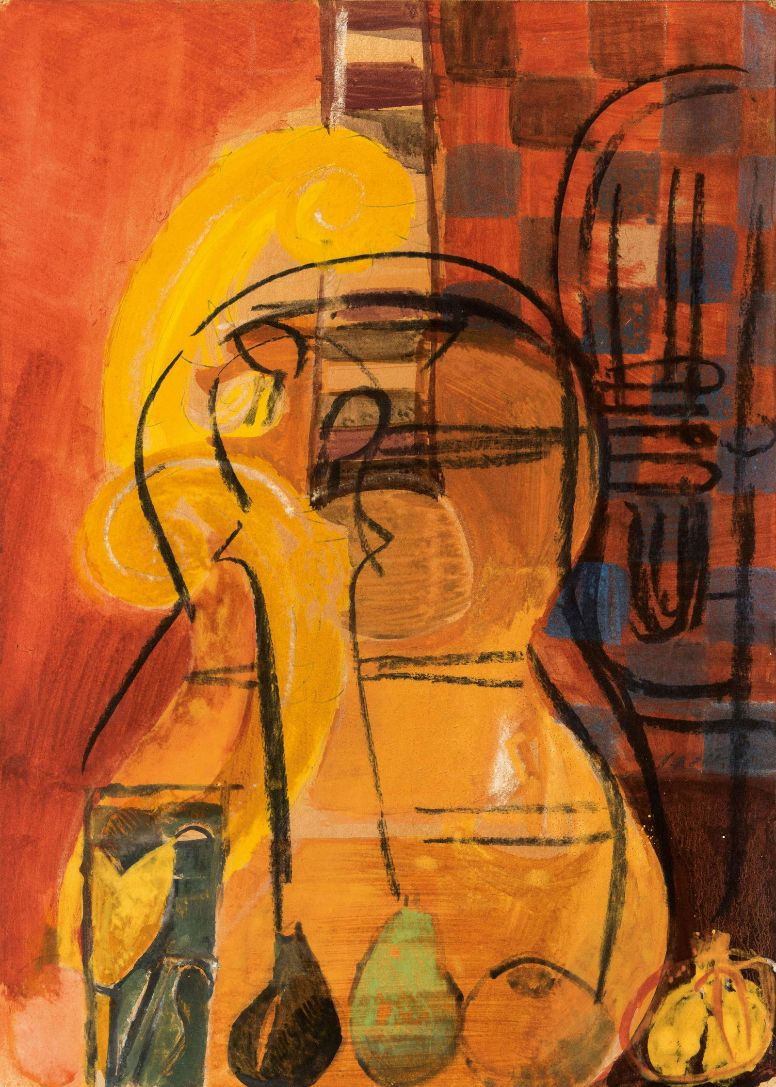 BRUNO SAETTI: Bologna 1902 - 1984 Composizione, 1971 Tempera su carta intelata, cm 53,5 x 38 Firmato in basso a destra Autentica su fotografia del Dott. Villata, nâˆž E062D/D987