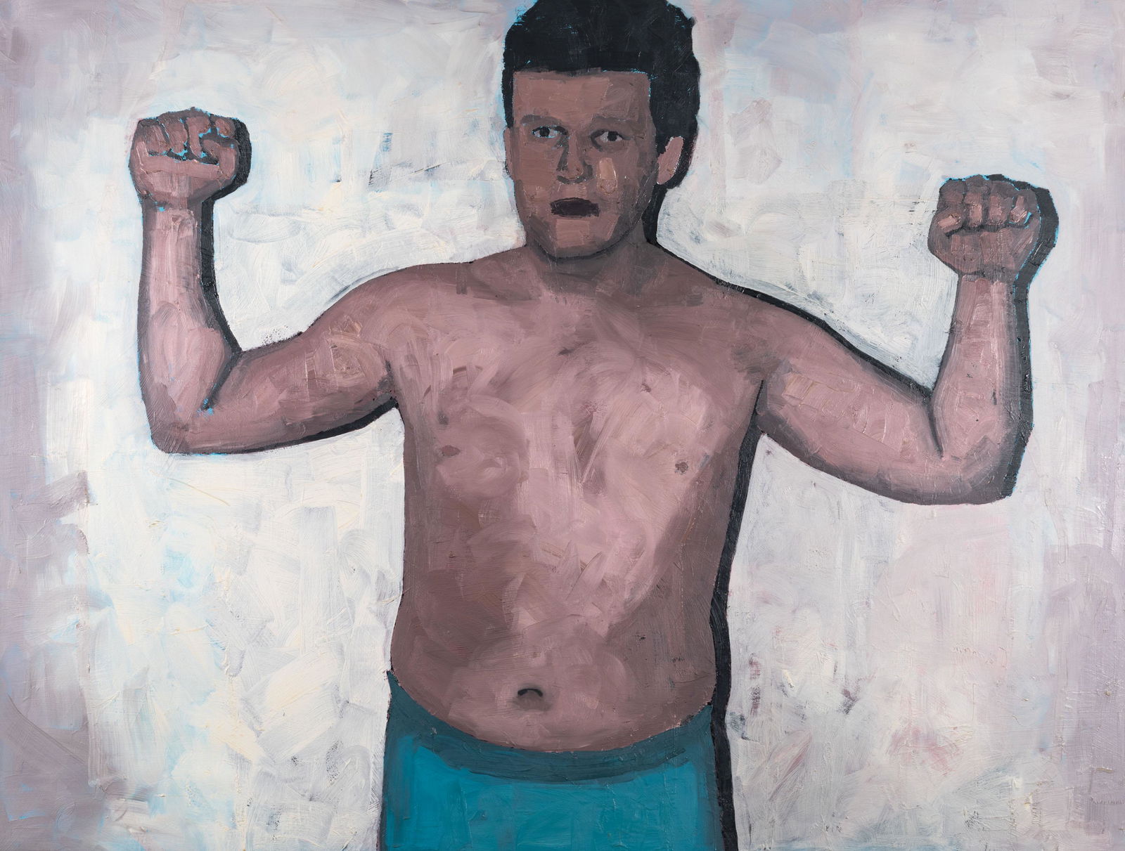 RYAN MENDOZA: Stati Uniti 1971 Superman, 2000 Olio su lino, cm 160 x 208 Firmato sul retro Conferma di autenticitâ€¡ firmata dall'artista Provenienza: Galleria Massimo Minini, Brescia Esposizioni: A. Paudice, E