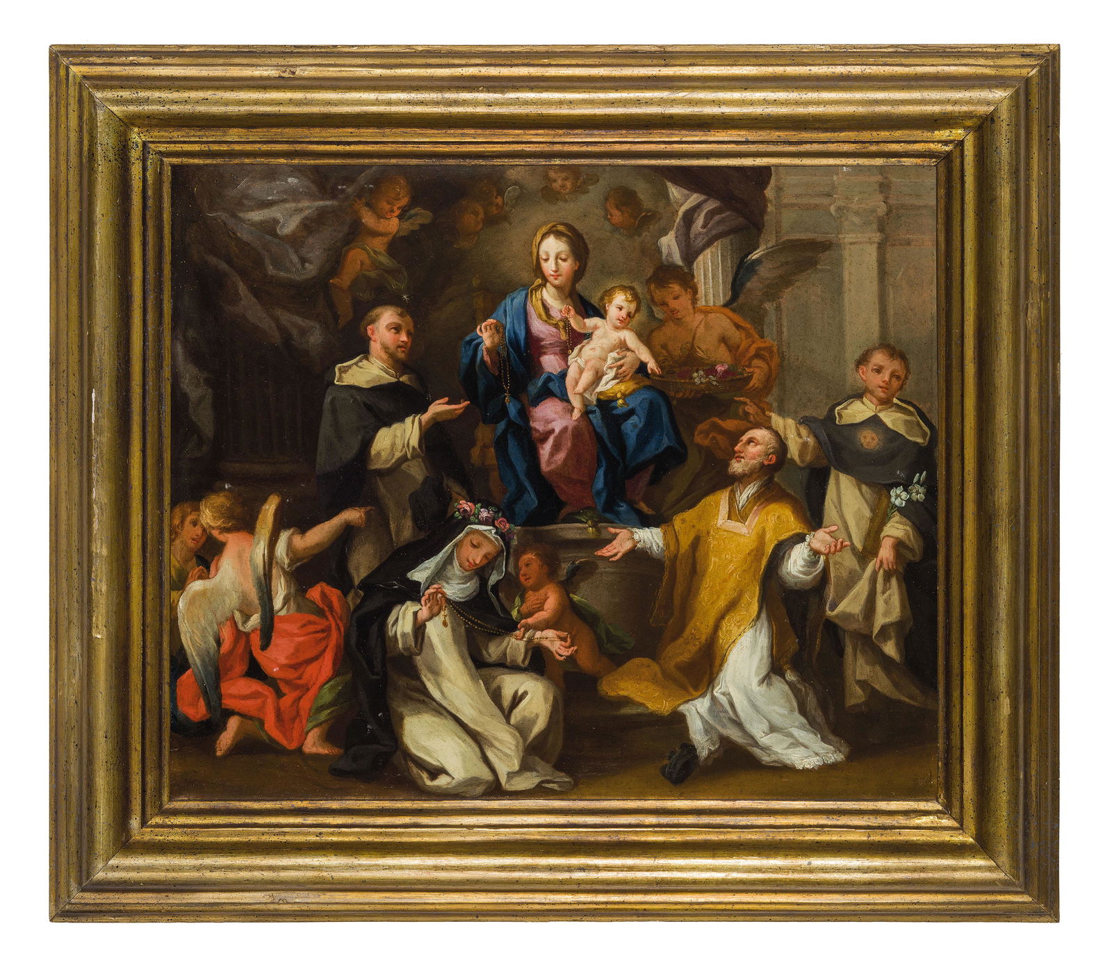 SEBASTIANO CONCA (attr. a): (Gaeta, 1680 - Napoli, 1764) Madonna con Bambino e Santi Olio su rame, cm 35X43 Il rame qui presentato reca una tradizionale attribuzione a Sebastiano Conca e si puÃ² collocare alla maturitÃ , qua