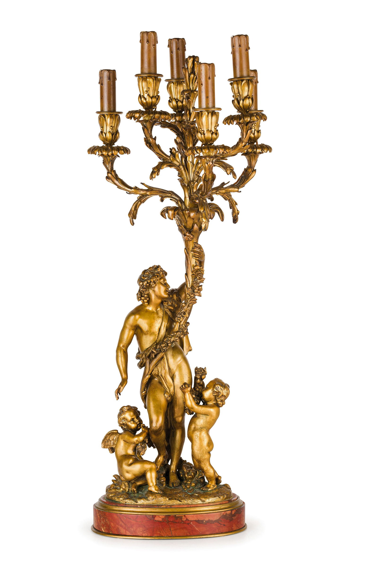 COPPIA DI GRANDI FLAMBEAUX IN BRONZO E METALLO DORATO, (1 of 2)