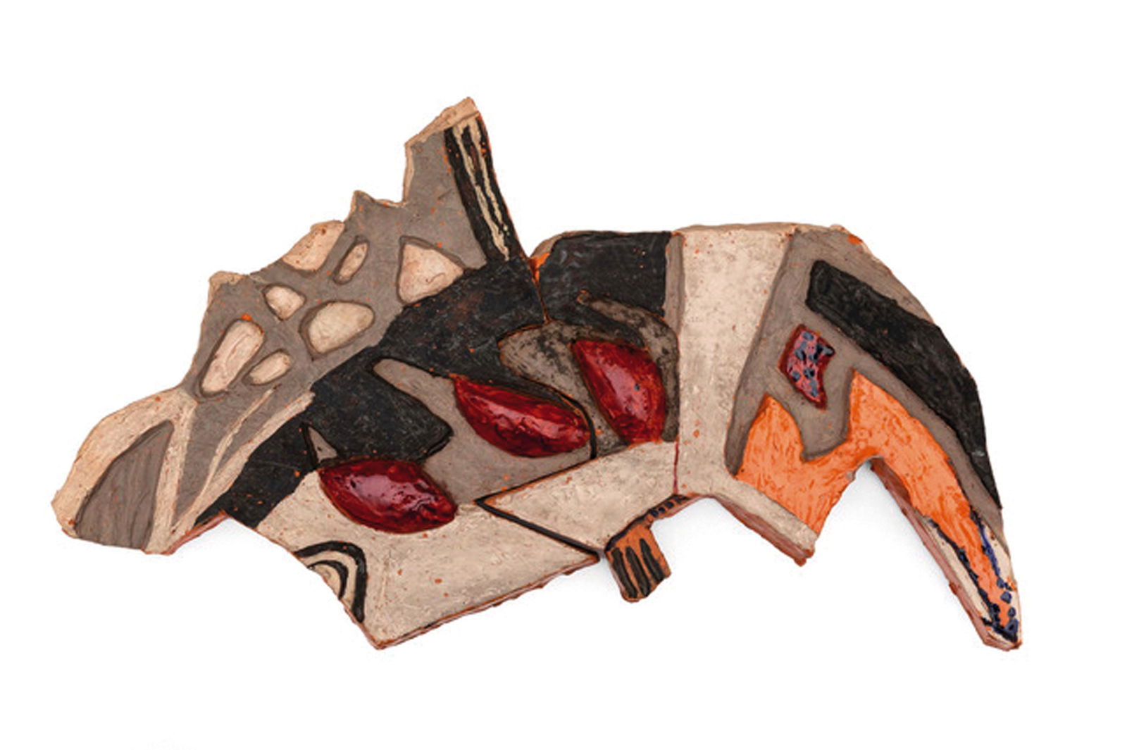 RENATO BIROLLI: Verona 1905 - Milano 1959 Formella n. 2, 1952 Terracotta e smalti colorati, cm 39 x 66,5 x 3 Esemplare unico Autentica su fotografia dell'Archivio Birolli, n C 1952-2 Provenienza: Gianguido Scarampell