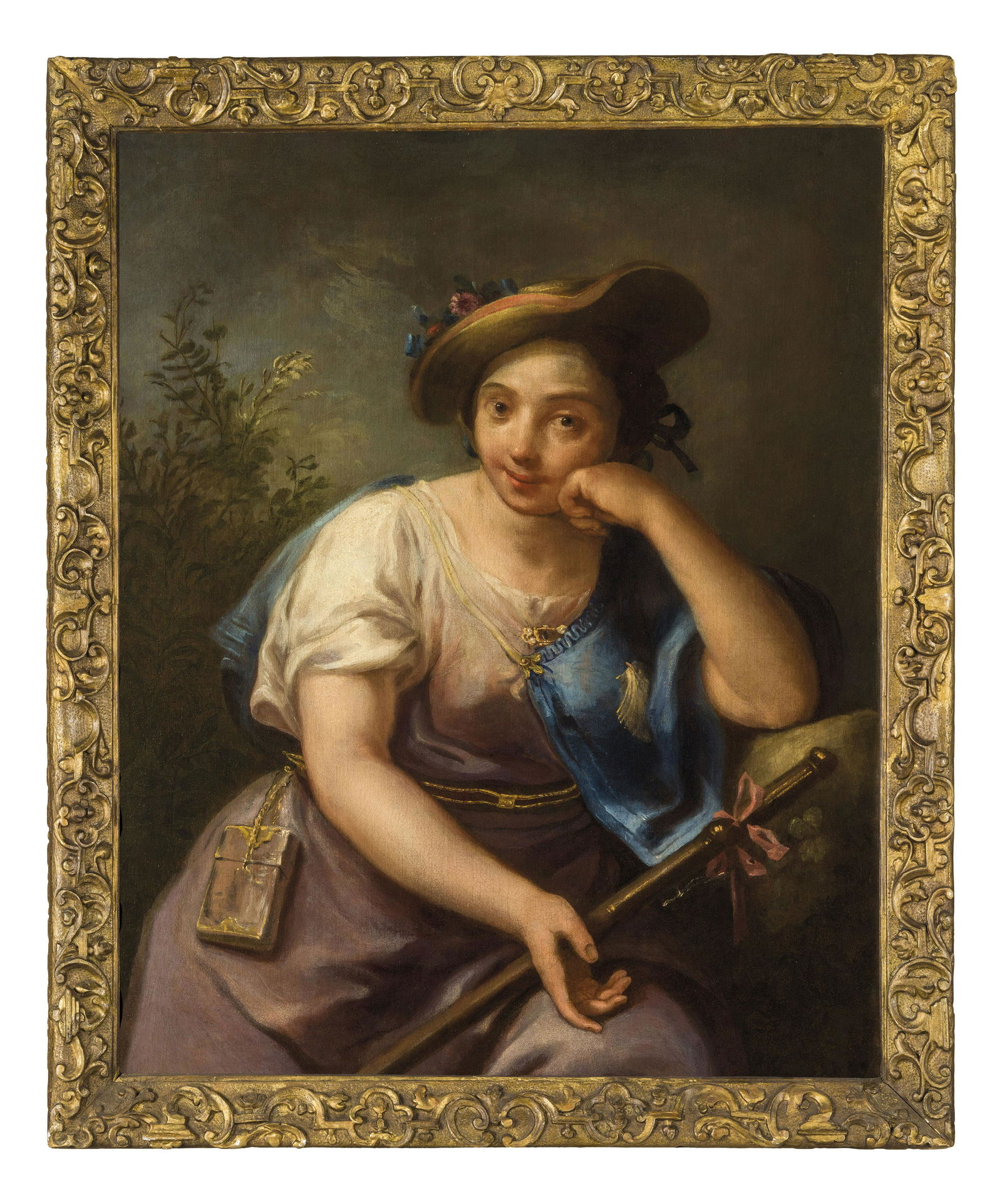 GIUSEPPE NOGARI: (Venezia, 1699 - 1763) Pastorella Olio su tela, cm 94X76 Le fonti storiche concordano nel confermare che Giuseppe Nogari fu allievo di Antonio Balestra, sottolineando che nel periodo che passì al