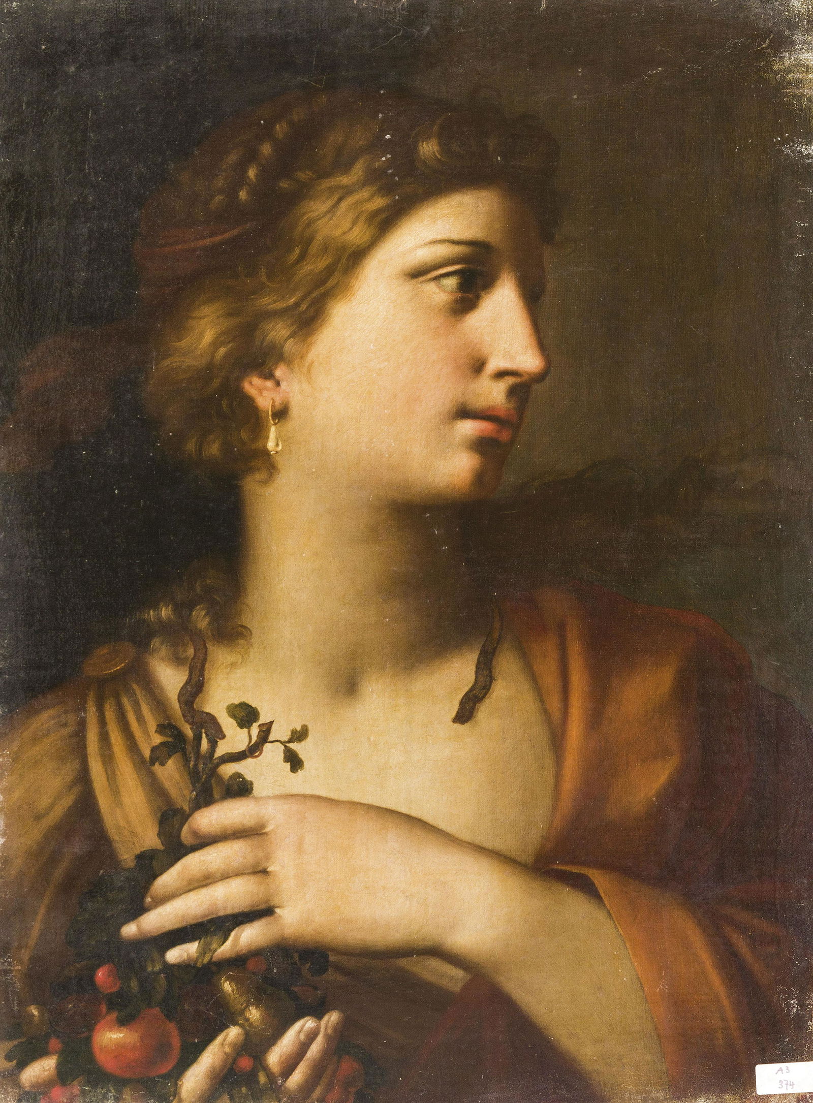 TOMMASO CONCA (attr. a): (Roma, 1734 - 1822) Figura allegorica (l'Abbondanza) Olio su tela, cm 67X50 Tommaso Conca imparì i precetti dell'arte nella bottega familiare, con il padre Giovanni e lo zio Sebastiano, acquisend